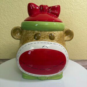 Sock Monkey Ceramic Cookie Jar Real Home Earthenware No Chips or Cracks